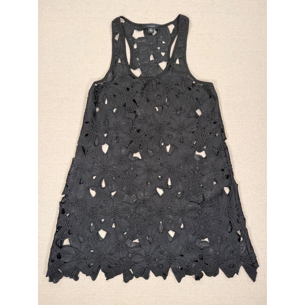 Atmosphere Womens Black Floral Crochet Lace Racerback Tank Top Scalloped Hem M